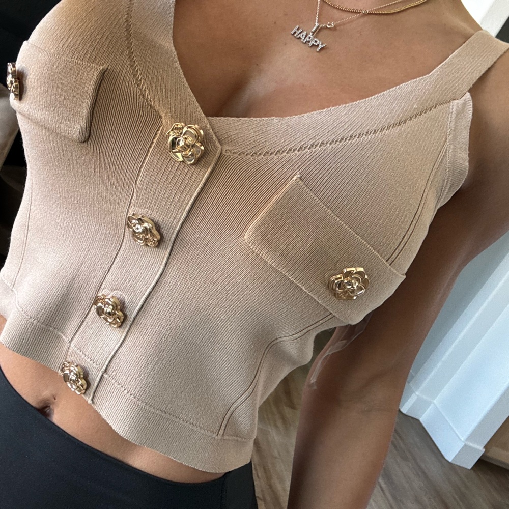 Beige Top with Gold Buttons - Women